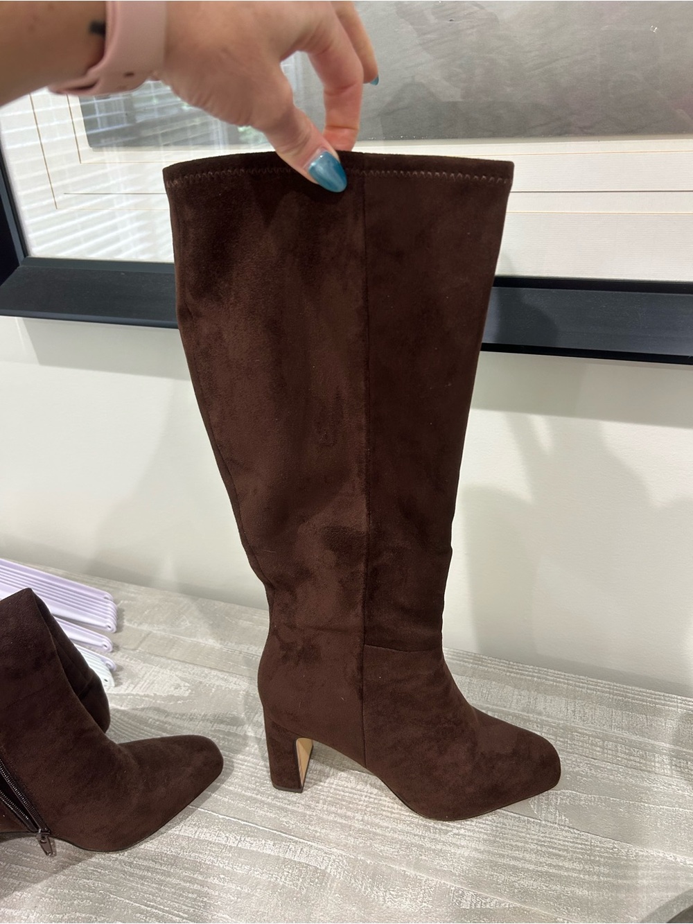 Madden Girl Tall Brown Suede Block Heel Boots.